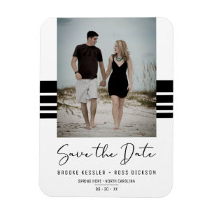 Black Simple Minimalist Custom Photo Newly Engaged Magnet