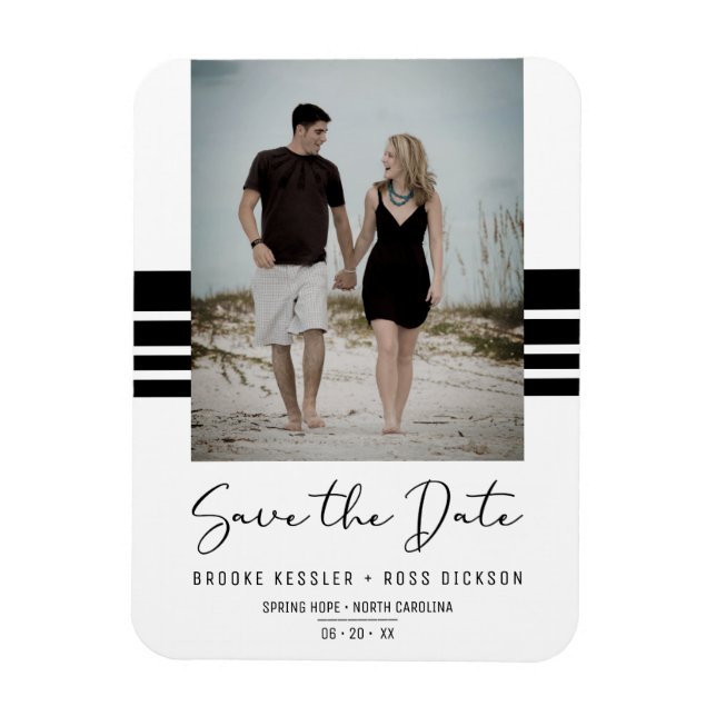 Black Simple Minimalist Custom Photo Newly Engaged Magnet (Vertical)