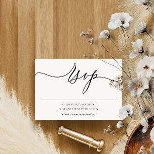 Black Simple Minimalist Modern Wedding RSVP Card