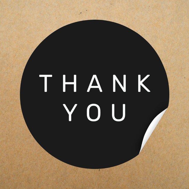 Black Simple Minimalist Thank You Packing Orders Classic Round Sticker (Thank you round sticker for package gift wrap for small business. Black background, white text. )