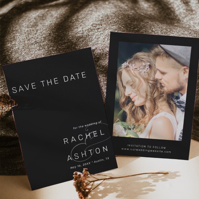 Black Simple Minimalist Wedding Photo  Save The Date (Creator Uploaded)