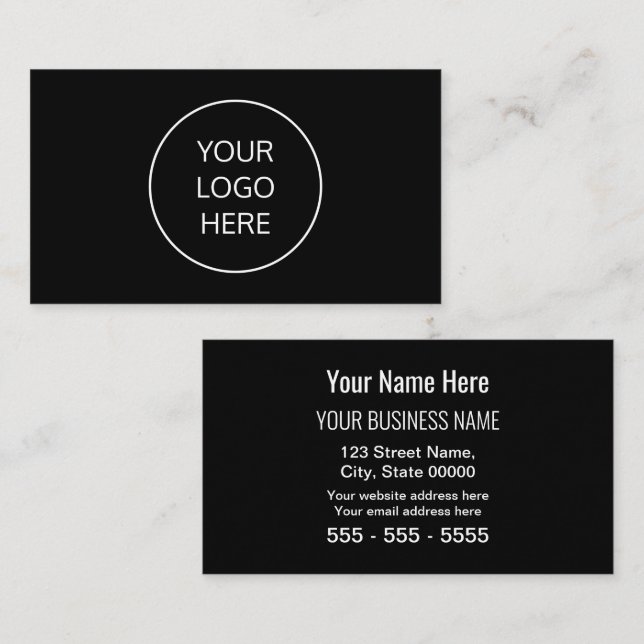 Black Simple Modern Add Your Logo Business Card (Front/Back)