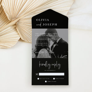 Black Simple Modern and Minimalist   Photo Wedding All In One Invitation