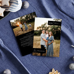 Black Simple Modern Christmas Family Portrait Holiday Card