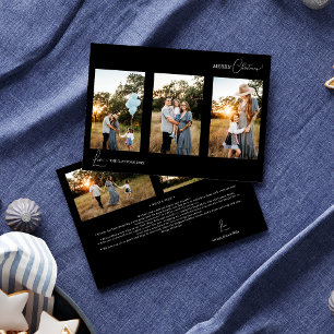 Black Simple Modern Christmas Five Photo Collage Holiday Card