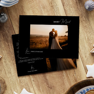 Black Simple Modern Christmas Merry Married Photo Holiday Card