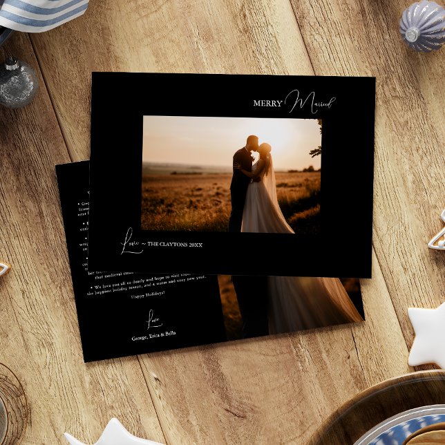 Black Simple Modern Christmas Merry Married Photo Holiday Card (Creator Uploaded)