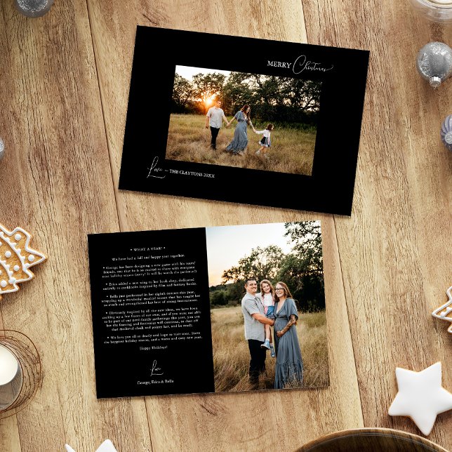 Black Simple Modern Christmas Photo and Letter Holiday Card (Creator Uploaded)