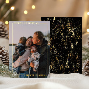 Black Simple Modern Gold Foil Border Holiday Card