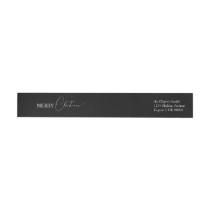 Black Simple Modern Merry Christmas Return Address Wrap Around Label