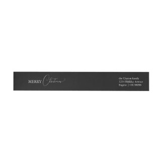 Black Simple Modern Merry Christmas Return Address Wrap Around Label