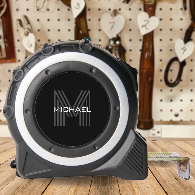 Black Simple Modern Minimalist Monogram Initial 1 (Black Simple Modern Minimalist Monogram Initial Tape Measure)