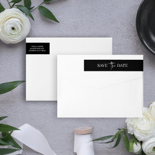 Black Simple Modern Minimalist   Save the Date Wrap Around Label