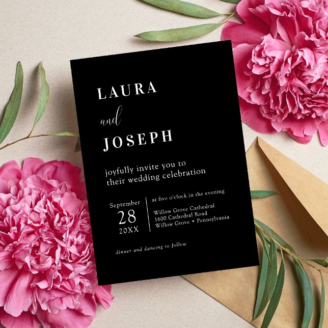 Black Simple Modern Minimalist Wedding Invitation (Creator Uploaded)