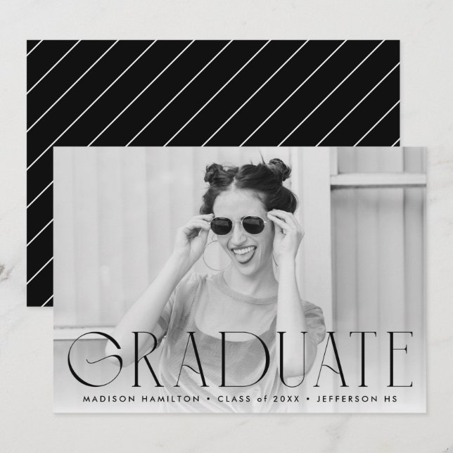 Black | Simple Modern Photo Graduation Announcement (Front/Back)