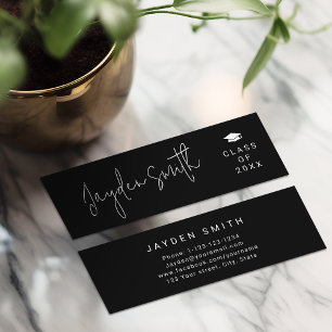 Black Simple Modern Script Graduate Name Card