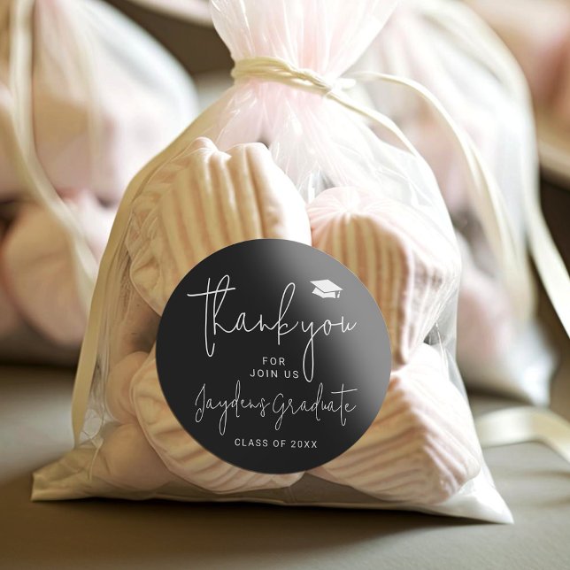 Black Simple Modern Script Graduate thank you Classic Round Sticker (Black Simple Modern Script Graduate thank you Classic Round Sticker)