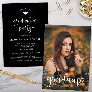 Black Simple Modern Script Graduation Invitation