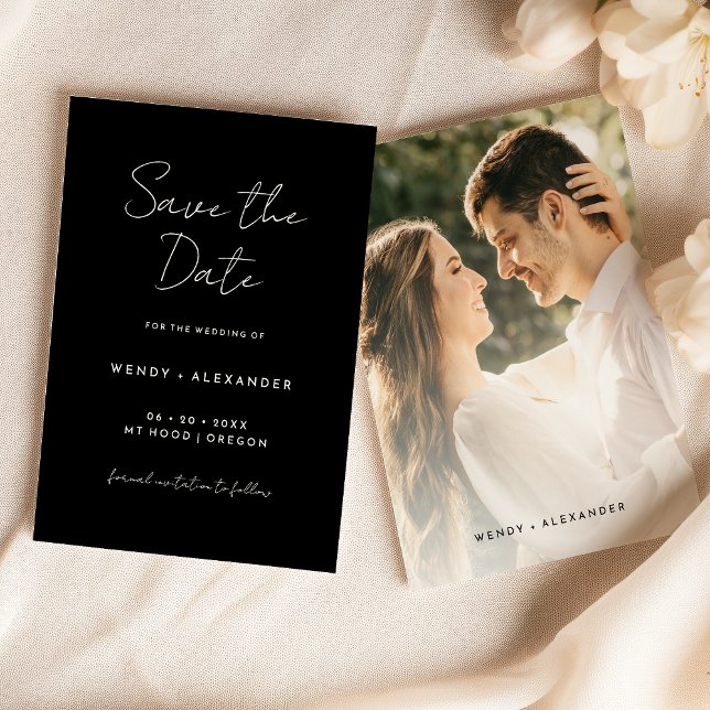 Black Simple Modern Script Photo Save The Date (Creator Uploaded)