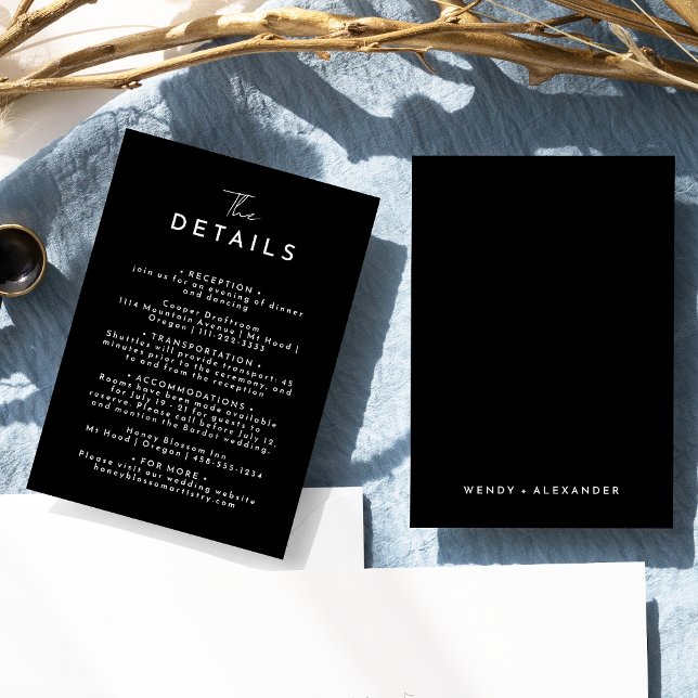 Black Simple Modern Script Wedding Details Enclosure Card (Creator Uploaded)