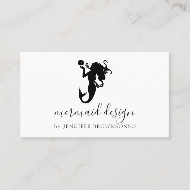 Black Simple Modern Sophisticated Mermaid Business Card (Front)