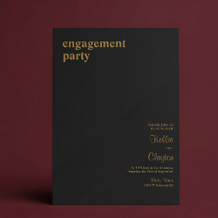 Black Simple Modern Type Engagement Party  Invitation