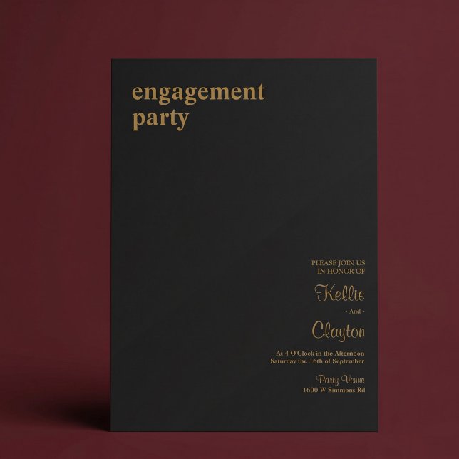 Black Simple Modern Type Engagement Party  Invitation (Creator Uploaded)