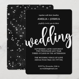 Black Simple Modern With Stars Wedding Invitation 