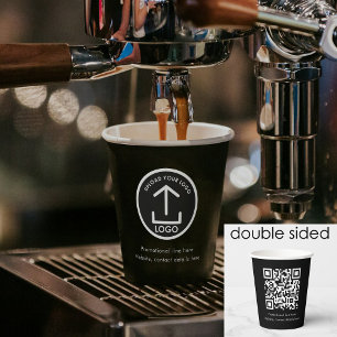 Black Simple Professional Business Logo QR Code Paper Cups