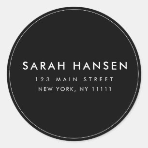 Black Simple Round Modern Return Address Label