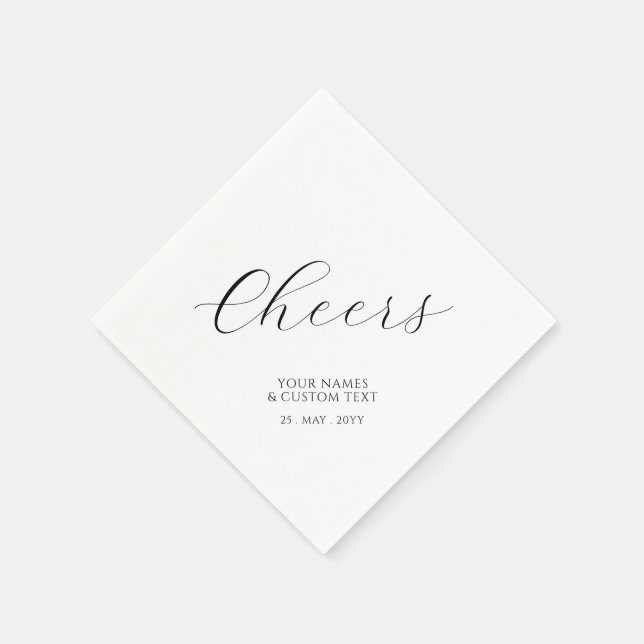 Black Simple Script Lettering Cheers Custom Party Napkin (Corner)