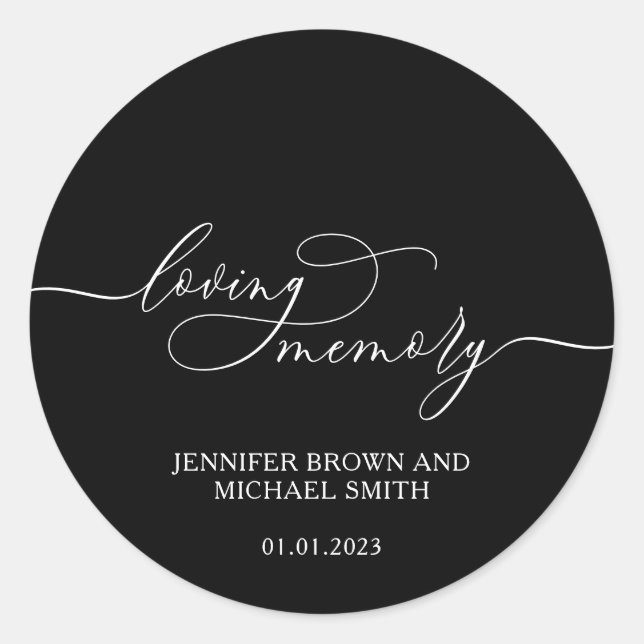 Black Simple Signature Loving Memory Classic Round Sticker (Front)