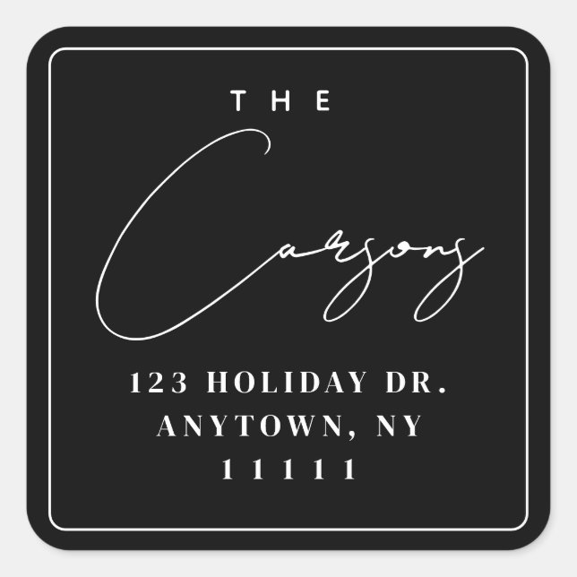 Black Simple Square Modern Return Address Label (Front)