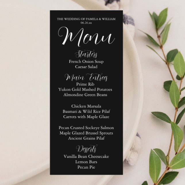 Black Simple Style Wedding Dinner Menu (In Situ Table)