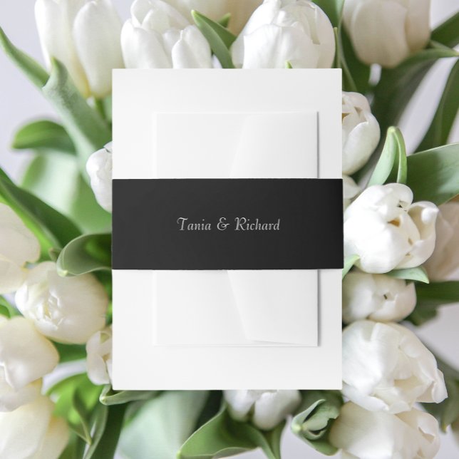 Black Simple Stylised Name Wedding Invitation Belly Band (In Situ Wedding)