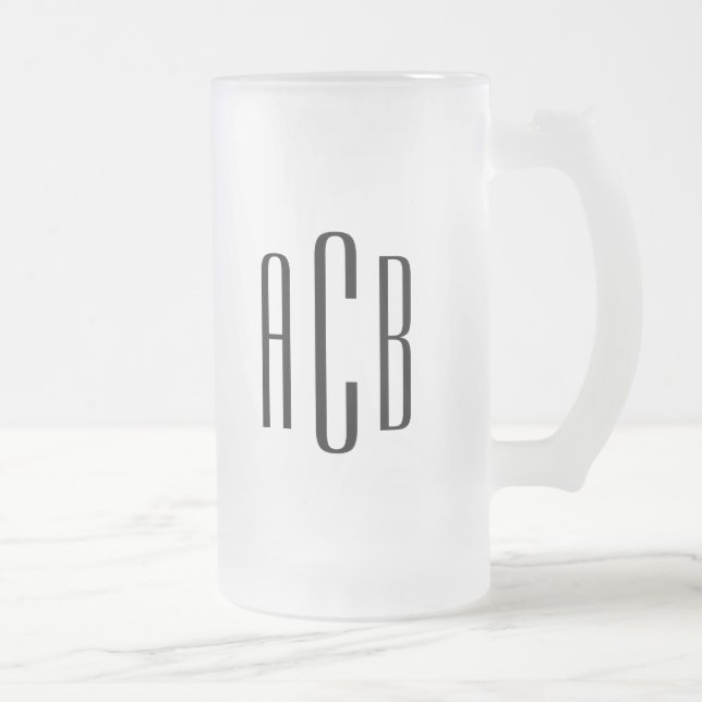 Black Simple Three Letter Wedding Monogram Frosted Glass Beer Mug (Right)