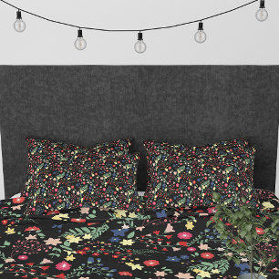 Black Simple Vintage Wildflower  Pattern  Pillowcase