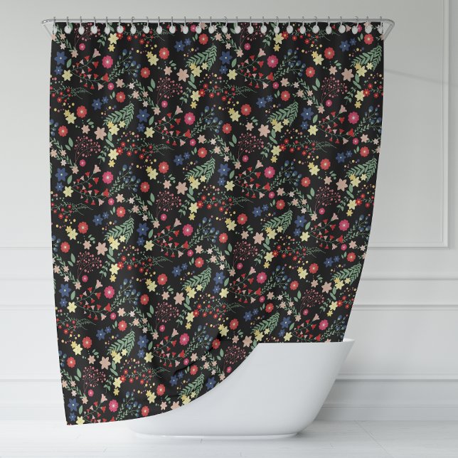 Black Simple Vintage Wildflower  Pattern  Shower Curtain (Black Simple Vintage Wildflower Pattern Shower Curtain)