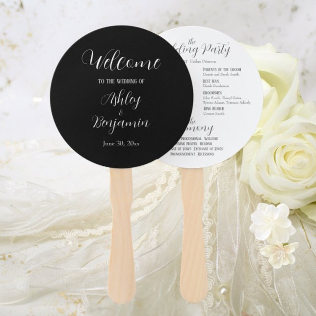 Black Simple Wedding Ceremony Program Hand Fan (In Situ Wedding)