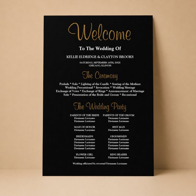Black Simple Wedding Ceremony Program Sign (Creator Uploaded)