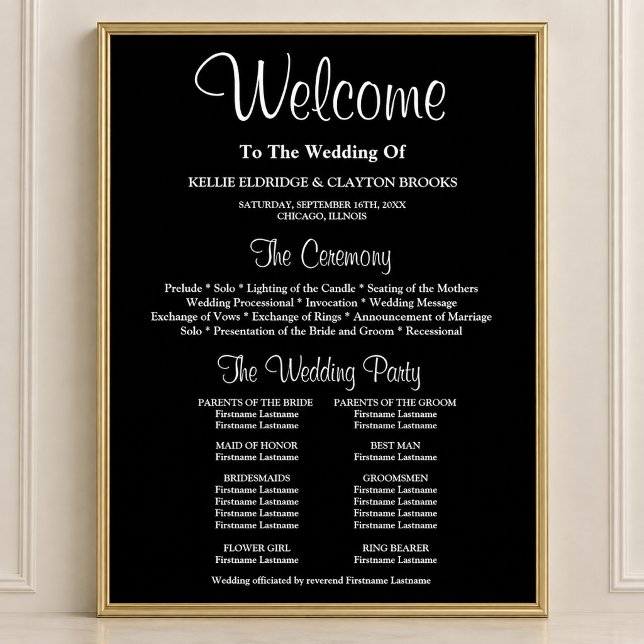 Black Simple Wedding Ceremony Program Sign (Creator Uploaded)