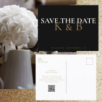 Black Simplicity Monogram QR Code Save the Date