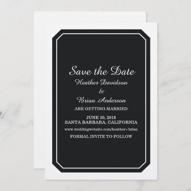 Black Simply Elegant Save the Date Invite (Front/Back)