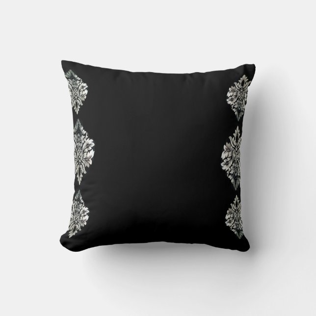 Black Siver Damascus Throw Cushion 41 x 41 cm (Front)