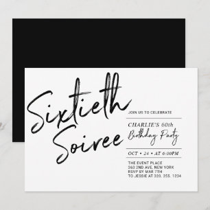 Black   Sixty Soiree Modern 60th Birthday Party Invitation