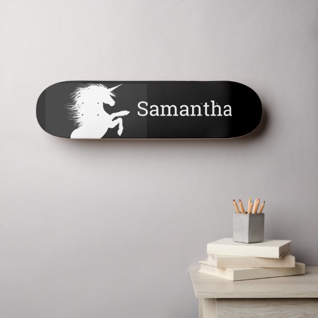 Black Skateboard White Unicorn  (Wall Art (Horz))