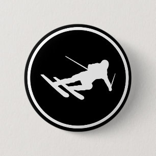 black ski skiing icon downhill 6 cm round badge