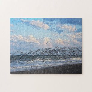 Black Skimmers Take Off on Cape Canaveral Beach Jigsaw Puzzle