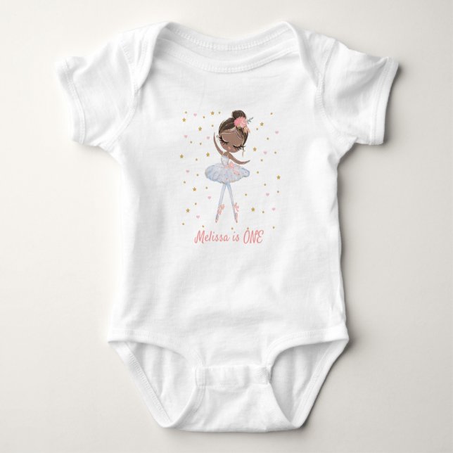Black Skin ballerina tutu cute girl first birthday Baby Bodysuit (Front)