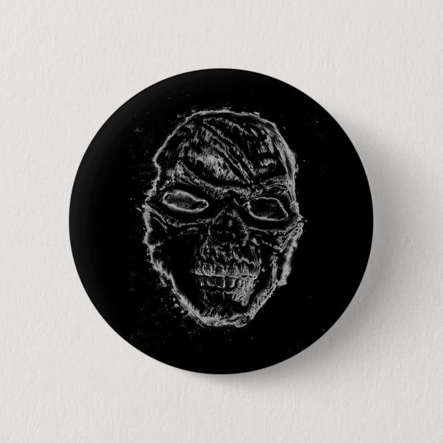 Black skull 6 cm round badge (Front)
